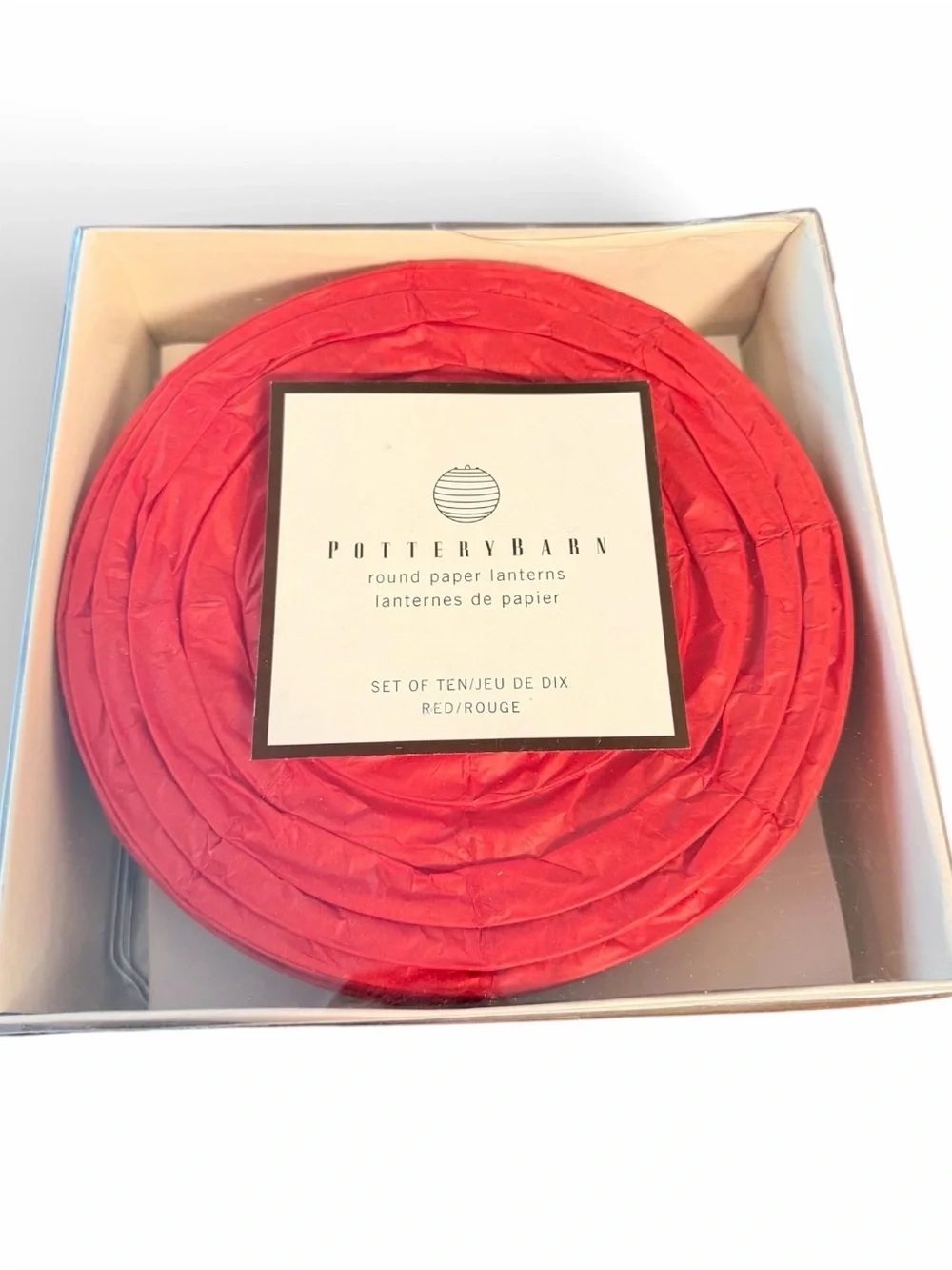Pottery Barn Red Round Paper Lanterns - Set of Ten new
